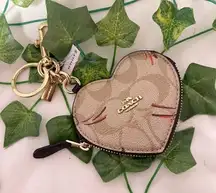 Coach Heart Pouch Bag Charm In Signature Canvas With Heart And Star Print  ck071