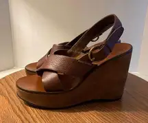 Miu Miu Vintage Prada Brown Platform Genuine Leather Criss Cross Sandals