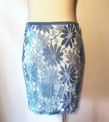 Lace Blue Pencil Skirt