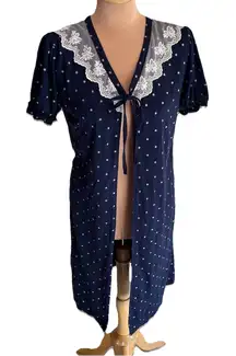 Vintage‎ Joanna Navy & White Polka Dot Robe Peignoir Puff Sleeve Retro