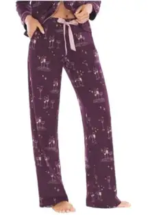 Soma M Cool Nights Top & Bottom Pajama Set champagne glass print wine Pants