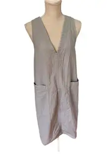 LEE MATHEWS Workroom V-neck Patch Pocket Organic Cotton Dress in Gray