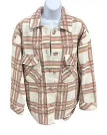 RND Plaid Flannel Shacket Shirt Jacket Pink‎ Beige White Womens Medium