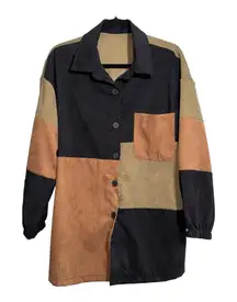 SHEIN Patchwork Shacket Elasticized Sleeves Large Oversized Lightweight