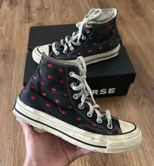 CONVERSE all Star Chuck Taylor hi top black kiss lip embroidered lace up shoes 7