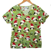 SB Scrub Christmas Penguins Scrub Top Size XS Holiday Festive Work Style