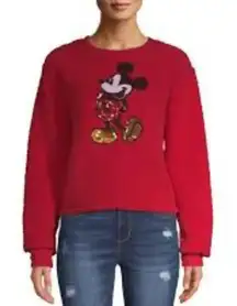 Disney Women's Sequin Mickey Mouse Nubby Fleece Sweatshirt‎ Size Small