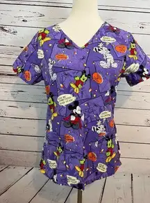 Disney  Scrub Top XS Halloween Trick or Treat Nursing Mickey Mouse Extra Small