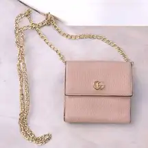 Authentic Gucci Marmont French flap bifold wallet on chain pink gold