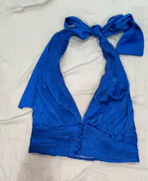 DO+BE Royal Pleated Blue Satin Crop Top
