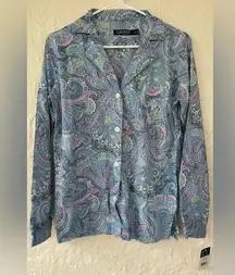 COPY - NWT Women Lauren Ralph Lauren Black Label Sleep Shirt, Blue Paisley Desi…