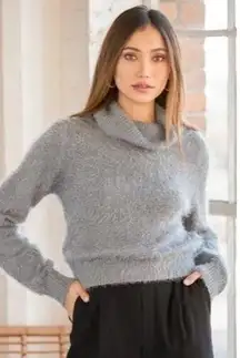 Pink Rose Gray Eyelash Knit Turtleneck Sweater S