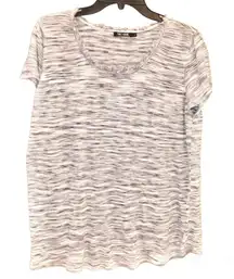 Nic &‎ Zoe Linen Blend Marled Space Dye Fringe Shirt Blue White Large