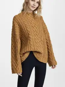 Milly  Oversized Fisherman Cable-Knit Sweater p mustard yellow Merino Wool  0-2