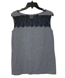 CAbi Lacy Tee Gray Knit Top Muscle Tank Stretch Lace Trim Size Small‎ Women