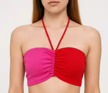 Naked Wardrobe Color Block Halter Crop Top Large Red Pink Y2K Festival Dopamine
