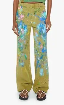 MOTHER Paint Splatter Wide Leg Pants Olive Green Women's Size 28