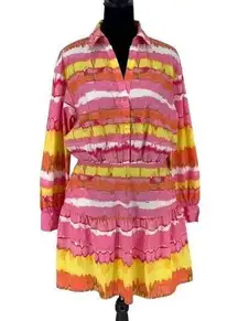 Scoop Women’s Mini Tiered Dress Pockets Collared Medium Sherbet Tie Dye