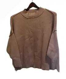 Zesica Mock Neck Dropped Shoulder Knit Sweater Pullover Mauve Taupe Size S