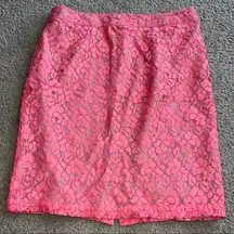 Apt 9 Lace pencil Skirt with tan lining, coral color, size 8