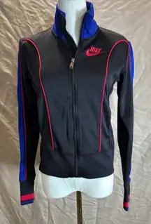 Nike Women's Varsity Jacket in Black with Blue and Pink Highlights