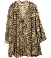 Vintage Maggie Barnes Paisley Animal Print Clipdot Brown‎ Flowy Cardigan Tied