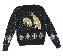 Vintage 80s Hand Knit Women's XL XXL‎ Sweater Polar Bear Snowflake Winter Cozy