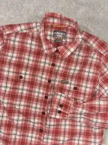 Ariat Shirt Women L Large Rebar Button Up Plaid Red Orang Work Western Button Up