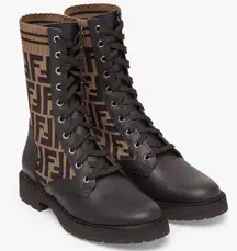 FENDI Rockoko Combat Boots Knit Sock High Top FF Motif