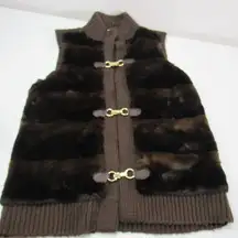 Michael Kors Brown Faux Fur Sweater Vest Women's S Gold Toned Logo Boho Dressy