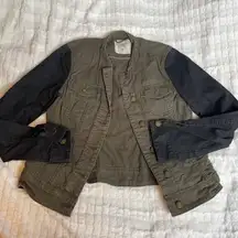 LOGG H&M Small 6 Waxed Sleeve Green Black Military Utility Jacket Button Up