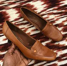 90s Y2K brown genuine real leather loafers pumps kitten heels square toe #academia #corporate #preppy #minimalist Size 6.5