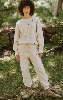 THE GREAT Sherpa Cropped Sweatpant Ditsy Floral Embroidered ~ Washed White L NWT