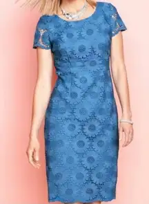 Talbots Dress Sunflower Lace Sheath Short Sleeve Cornflower Blue Size 6 Feminine