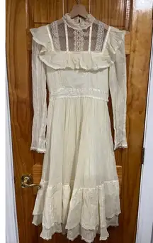 Vintage 70’s Boho Gunne Sax Prairie Victorian Style Layered Ruffle Maxi Dress