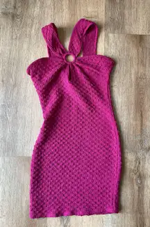 Rolla Coster Fuchsia Ring Front Textured Knit Mini Dress Size M Y2K Vibes