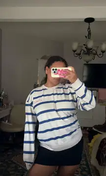Blue & white striped sweater crewneck coastal summer 