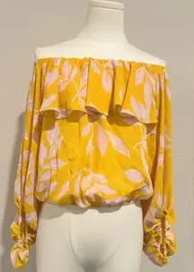 Tyche New Sz L Yellow Pink Ruffled Off-Shoulder Blouse
