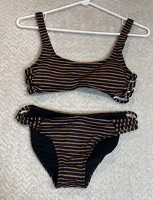 Xhilaration‎ Strappy Bralette Bikini Set - Black Metallic Stripe Size Small, NWT
