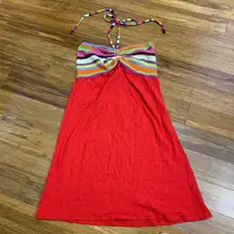 Sacred Threads Dress Halter Red Striped Crochet Top Casual Beach Cover Up Medium