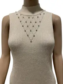 Carmen Marc Valvo Elegant Silver Beaded top size L