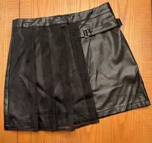 Current Mood Faux Leather Pleated Mesh Overlay Buckle Detail Mini Skirt Sz Small