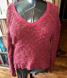 Free People chunky deep red v-neck XS boho oversized sweater