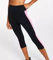 IDEOLOGY Women's Colorblocked Cropped Athletic Leggings, Black/Pink NWT M