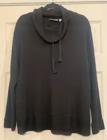 Belle by Kim Gravel Waffle Crowl Neck Black Thermal 1X Top.              2953-B2