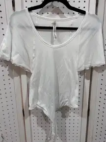 Free People White Ribbed Knit Short Sleeve Bodysuit Snap Closure Cutout Sides