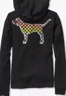 PINK Victoria's Secret NWOT RARE Multicolored Sequin Checkered Hooded LS Tee
