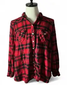 Torrid Red Black Plaid Flannel Button Up Shirt Women Size 4XL Western