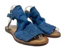 Miz Mooz‎ Fifi Sandals Flat Leather Perforated Ankle Strap Blue Size 39 US 8.5 9