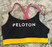 Peloton Black Sports Bra with Yellow Band and Pink Straps Medium